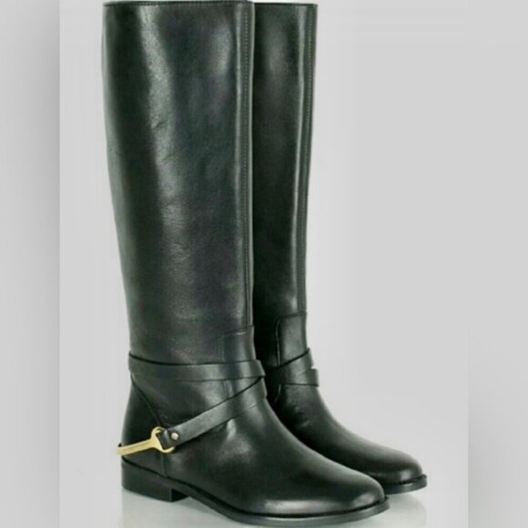 Ralph Lauren Women's Jenny Black Leather Boots Size 8.5 - Picture 2 of 2